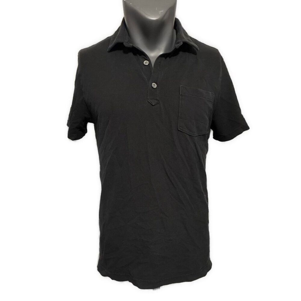 banana republic mens solid black short sleeve polo shirt Performance Pique Large
